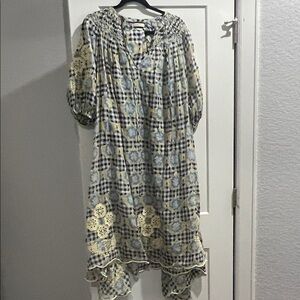 Yellow and Blue Floral Gingham High-Low Dress